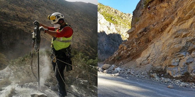 Gümüşhane köy yollarında trafik ve yaya güvenliğini tehdit eden kaya