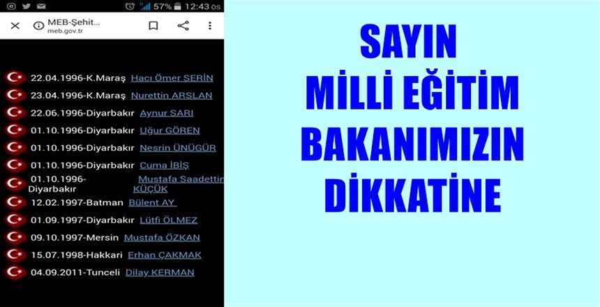 Milli Eğitim Bakanlığı’nın resmi  internet sitesinde yer alan “Şehit Öğretmenlerimizin”