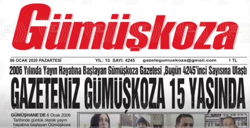 Gümüşhane’nin saygın gazetelerinden Gümüşkoza 15. yaşına girdi. http://www.gumushanedenhaber.com ailesi olarak