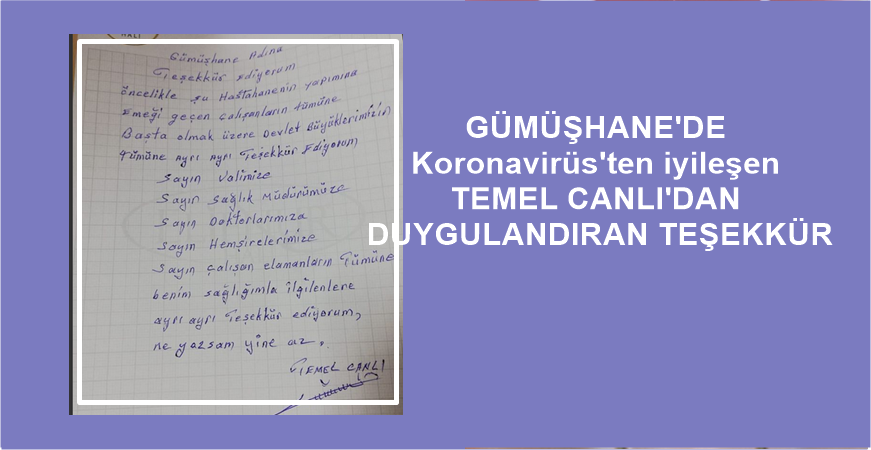 10 Nisan 2020 tarihinde Kovid19 Hastalığı nedeniyle Gümüşhane Devlet Hastanes’inde