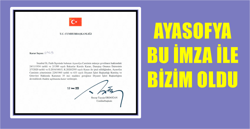 Danıştay 10. Dairesi, Ayasofya’nın camiden müzeye dönüştürülmesine dair 24 Kasım