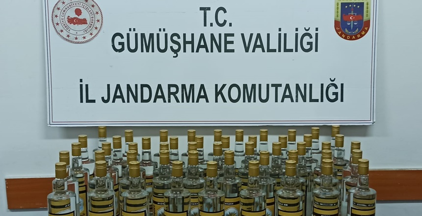 Gümüşhane Jandarma ekiplerince 50 şişe (50 Lt) bandrolsüz kaçak alkol