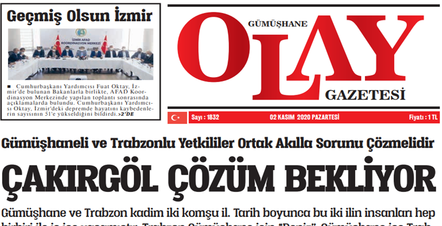 GÜMÜŞHANE OLAY GAZETESİ HABERİ – 02.11.2020 Gümüşhane ve Trabzon kadim
