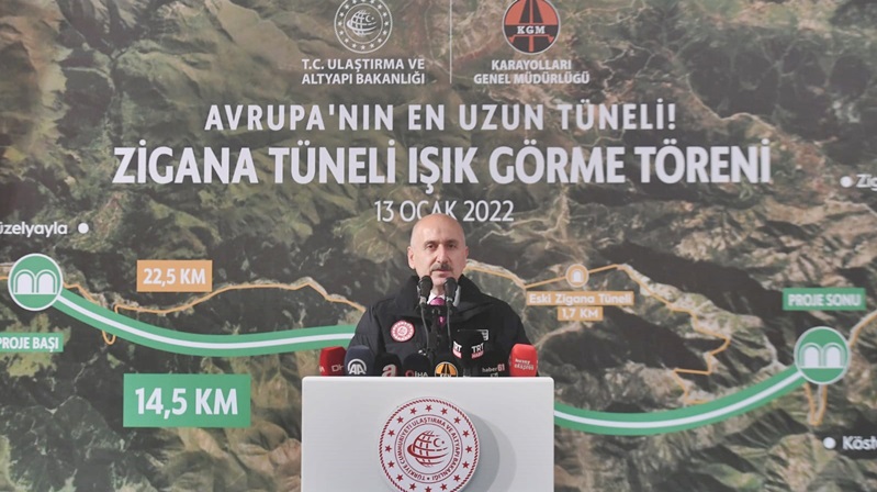 Ulaştırma ve Altyapı Bakanı Adil Karaismailoğlu, “Zigana Tüneli Işık Görme