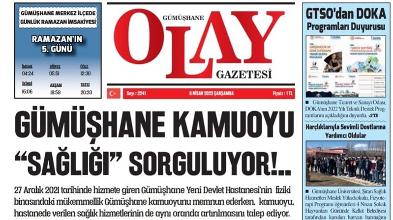 Gümüşhane Olay Gazetesi’nin Haberi – 06.04.2022 27 Aralık 2021 tarihinde