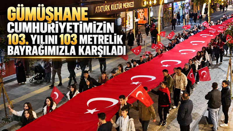 Gümüşhane’de 29 Ekim Cumhuriyet Bayramı dolayısıyla düzenlenen kortej yürüyüşü, vatandaşların